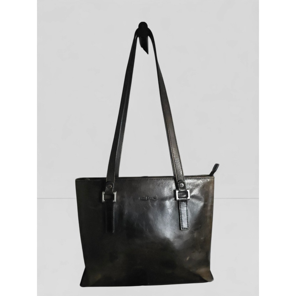 Gianni Conti Black Leather Tote Bag Shoulder Bag Top Zip‎ Buckle Detail